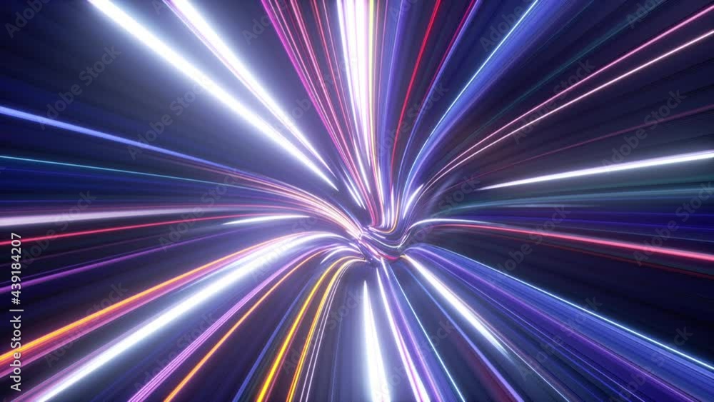 cycled animation of flight inside the hyperspace tunnel, abstract cosmic neon background. Bright rays and glowing lines. Network data inside optic fiber, speed of light, space and time strings cycled animation of flight inside the hyperspace tunnel, abstract cosmic neon background. Bright rays and glowing lines. Network data inside optic fiber, speed of light, space and time strings
