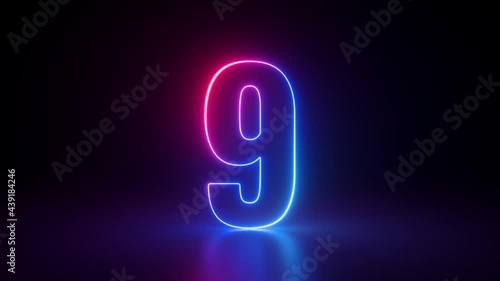 top ten countdown, neon light numbers from 10 to 1, laser ray appears on black background and fly forward,