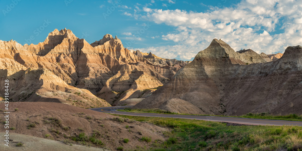 Morning scenic drive in the Badlands National Park Morning scenic drive in the Badlands National Park