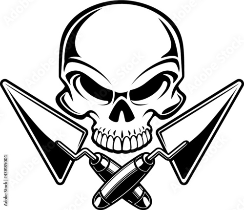 human skull with crossed mason trowels