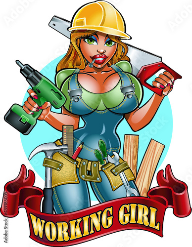 sexy woman construction worker with tools