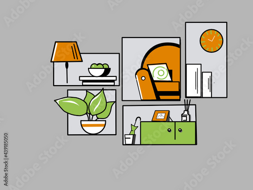 interior of living room set furniture and decor ,design flat ilustration vector eps.
