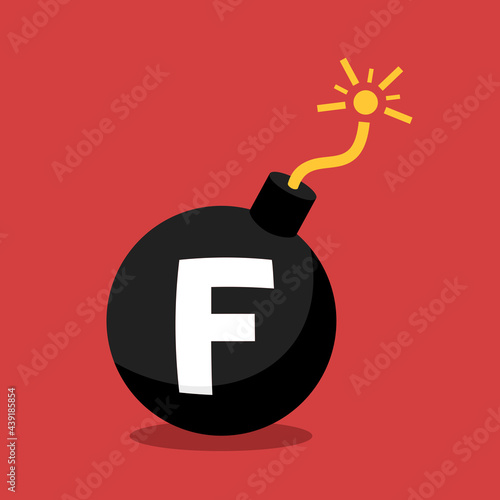 F-bomb - bomb and explosive device with F letter as metaphor of swearing and usage of vulgar and coarse term. Vector illustration. photo