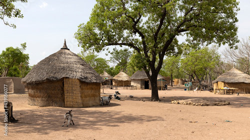 Tablou pe pânză Traditional northern Ghana grass hut bush village Africa