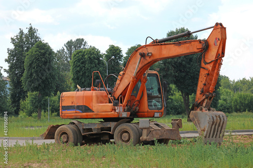 powerful wheeled excavator on a construction site
