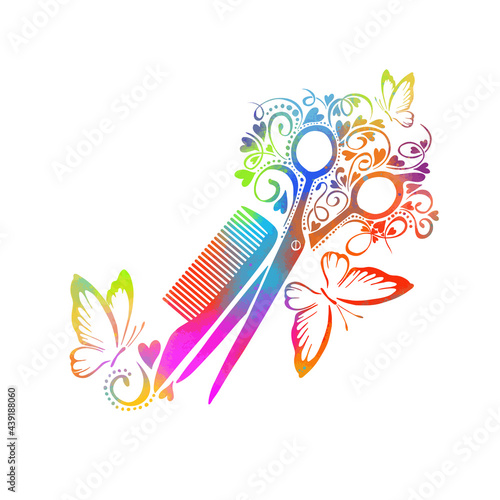 Abstract scissors and hairbrush. Beauty salon logo. Vector illustration