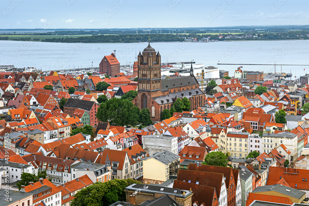 Obraz premium Aerial panoramic city view of Stralsund, Germany