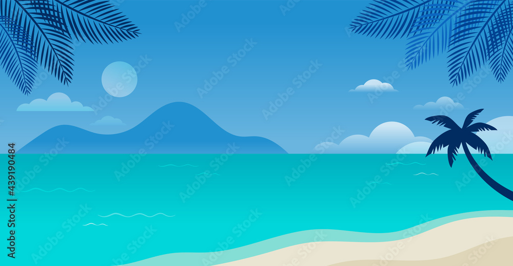 Summer time fun concept design. Creative background of landscape, sunny panorama of sea and beach. Summer sale, post template