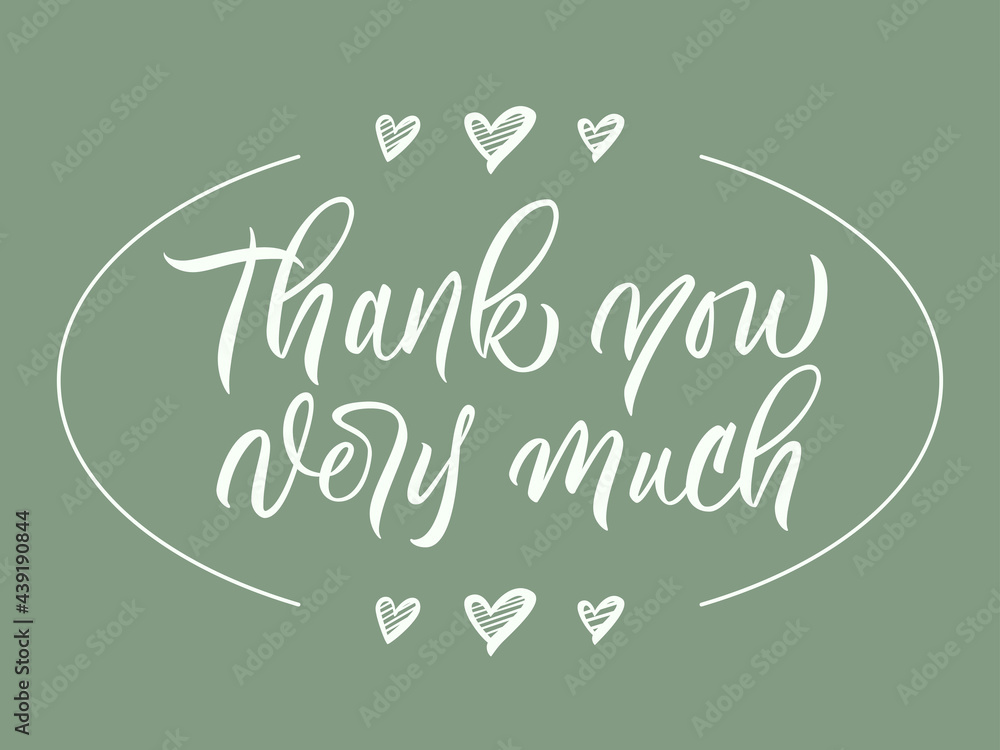 Thank you - isolated inscription on green background. Hand lettering for card or tag. Vector. Thank you - isolated inscription on green background. Hand lettering for card or tag. Vector.