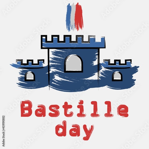 Fortress, Bastille day, brush strokes, isolated on gray background. Vector illustration.