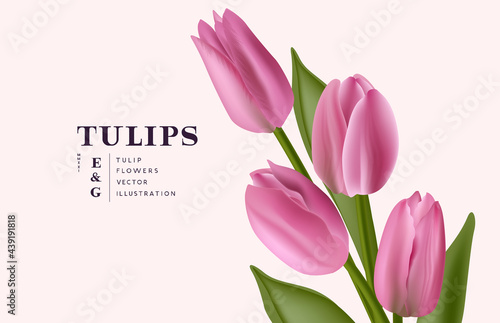 Floral realistic bunch of Tulip flowers background. Contemporary layout vector illustration.