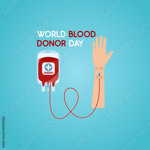 World Blood Donor Day With Plastic Blood Bag And Hand illustration Design Template