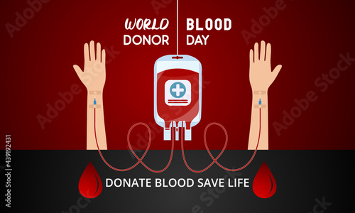 Donate Blood Save Life Quotes With Hand And Plastic Blood Bag, World Blood Donor Day Design Template