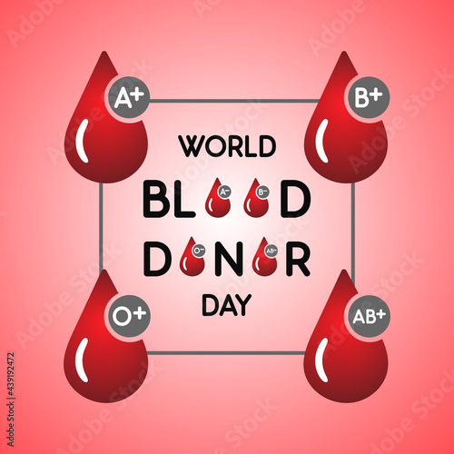 Differents Blood Groups On Blood Drops illustration, World Blood Donor Day Design Template