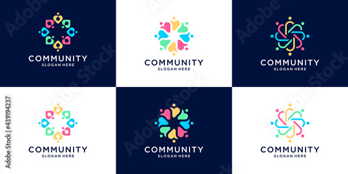 Set of creative people family and human unity logo collection. Symbol for Teamwork, social group, community.