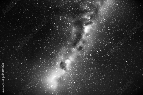 Night starry sky and Milky Way. Black white space background