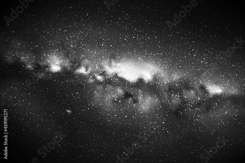 Night starry sky and Milky Way. Black white space background