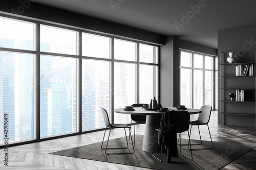 Panoramic gray dining room corner
