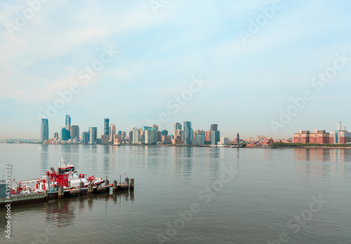 View of Jersey City from beautiful floating island in New York City