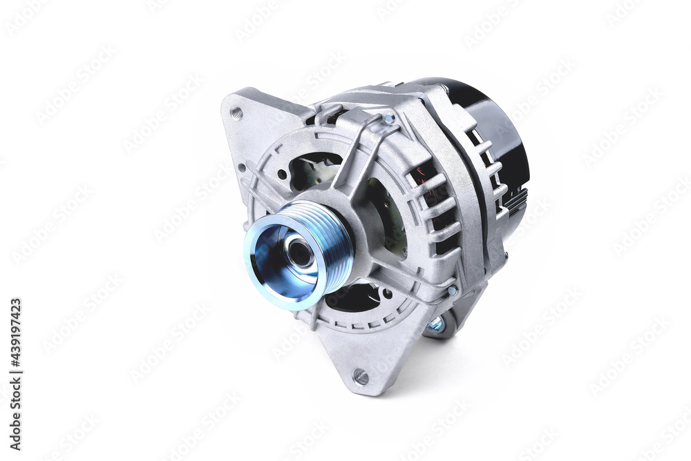 generator automobile, element of the electrical network of the car on a white background front view generator automobile, element of the electrical network of the car on a white background front view