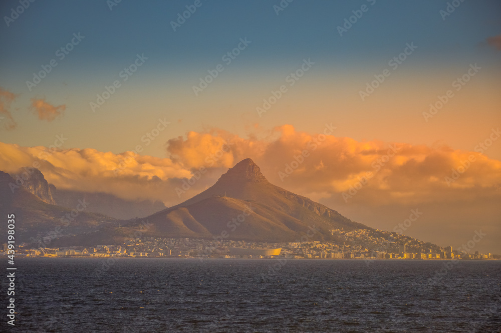 Lion's head, Table mountain and signal hill at sunset in cape town