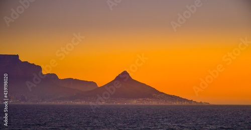 Lion's head, Table mountain and signal hill at sunset in cape town