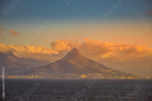Lion's head, Table mountain and signal hill at sunset in cape town