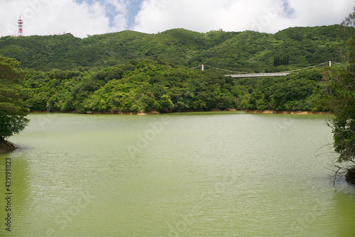 Okinawa,Japan - May 24, 2021: Ishigaki dam lake in Ishigaki island, Okinawa, Japan 