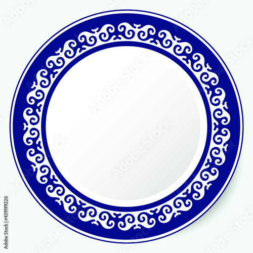 Round Frame, workpiece for your design. Ornamental elements and motifs of Kazakh, Kyrgyz, Uzbek, national Asian decor for plate, textile and print design. Circle frame. Vector. 
