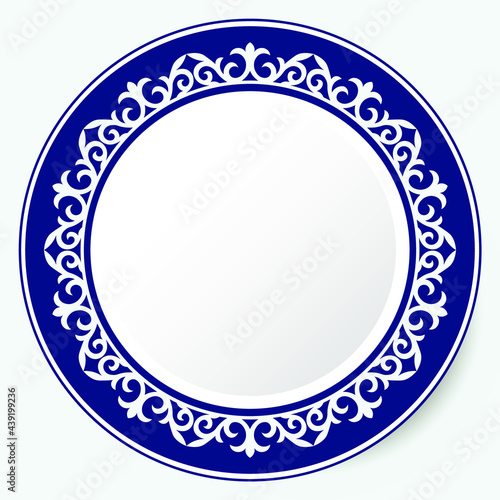 Round Frame, workpiece for your design. Ornamental elements and motifs of Kazakh, Kyrgyz, Uzbek, national Asian decor for plate, textile and print design. Circle frame. Vector. 