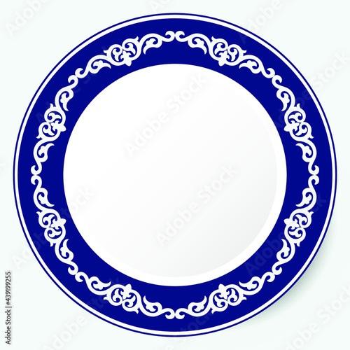 Round Frame, workpiece for your design. Ornamental elements and motifs of Kazakh, Kyrgyz, Uzbek, national Asian decor for plate, textile and print design. Circle frame. Vector. 