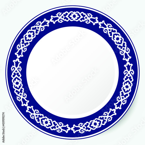 Round Frame, workpiece for your design. Ornamental elements and motifs of Kazakh, Kyrgyz, Uzbek, national Asian decor for plate, textile and print design. Circle frame. Vector. 