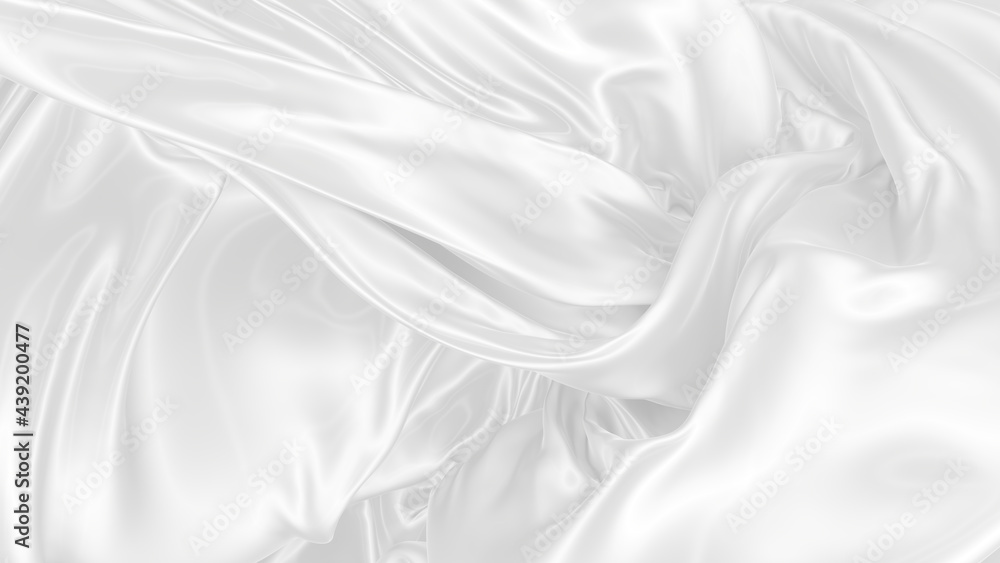 Beautiful flowing fabric of white wavy silk or satin. 3d rendering image. Beautiful flowing fabric of white wavy silk or satin. 3d rendering image.