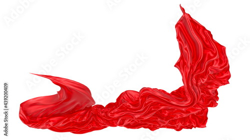 Beautiful flowing fabric of red wavy silk or satin. 3d rendering image.