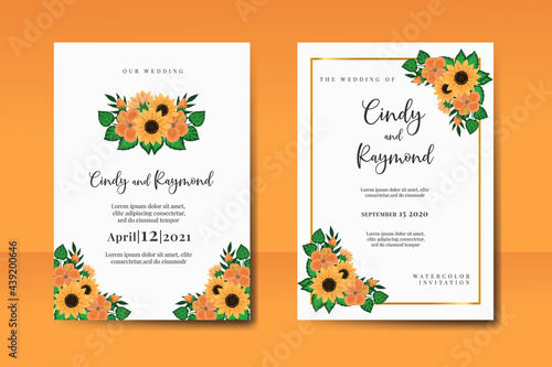 Wedding invitation frame set  floral watercolor Digital hand drawn Sunflower design Invitation Card Template