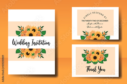 Wallpaper Mural Wedding invitation frame set, floral watercolor Digital hand drawn Sunflower design Invitation Card Template Torontodigital.ca