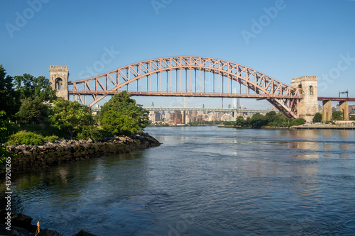 Astoria, NY - USA - June 13, 2021: view of the historic Hell Gate Bridge