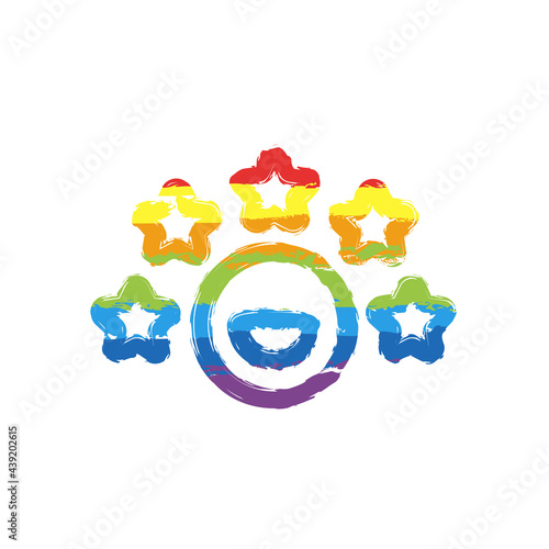 Customer retention, patient assistance, focus on service, business icon. Drawing sign with LGBT style, seven colors of rainbow (red, orange, yellow, green, blue, indigo, violet