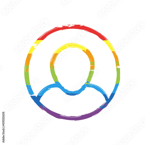 Simple user avatar, admin or member, business icon. Drawing sign with LGBT style, seven colors of rainbow (red, orange, yellow, green, blue, indigo, violet