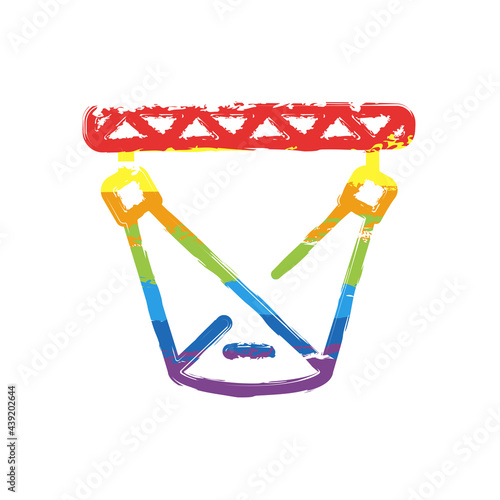 Stage spotlights, light equipment, studio lamp. Drawing sign with LGBT style, seven colors of rainbow (red, orange, yellow, green, blue, indigo, violet