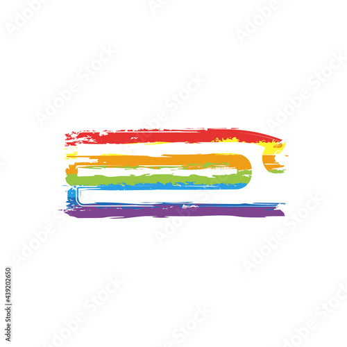 High speed train, railway transport. Drawing sign with LGBT style, seven colors of rainbow (red, orange, yellow, green, blue, indigo, violet