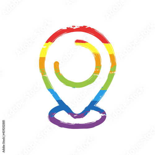 Location point, map marker, simple pin icon. Drawing sign with LGBT style, seven colors of rainbow (red, orange, yellow, green, blue, indigo, violet © fokas.pokas