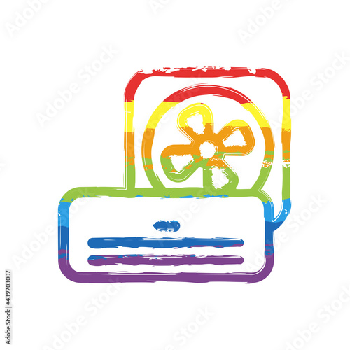 Air conditioner, climate system, simple icon. Drawing sign with LGBT style, seven colors of rainbow (red, orange, yellow, green, blue, indigo, violet