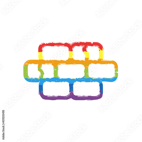 Brick wall, simple icon. Drawing sign with LGBT style, seven colors of rainbow (red, orange, yellow, green, blue, indigo, violet photo