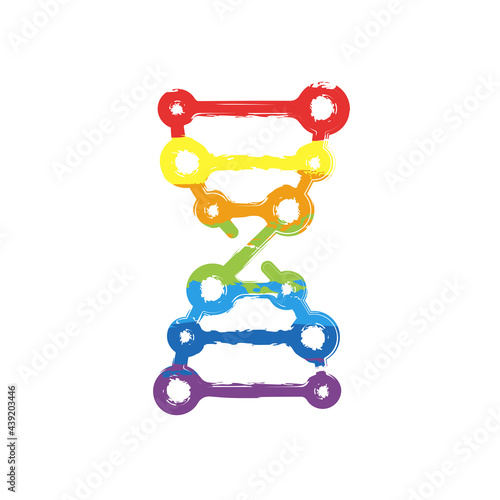 DNA helix, simple icon. Drawing sign with LGBT style, seven colors of rainbow (red, orange, yellow, green, blue, indigo, violet