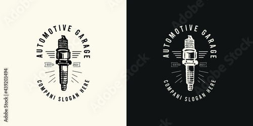 Garage design logo concept. Piston  spark plug vector illustrations.