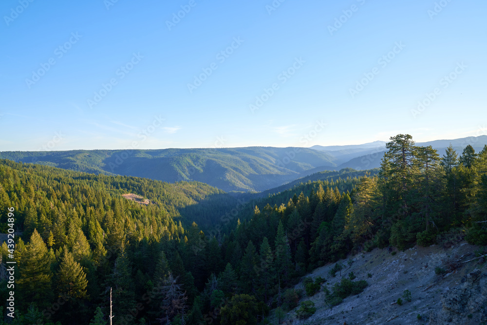 Scenic View of Northern California mountain landscape in the early morning with blue sky