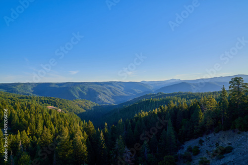 Scenic View of Northern California Mountains in the early morning with blue skies 
