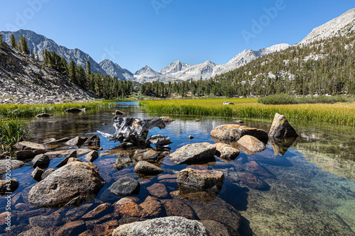 Mountains with lake, Little Lakes Valley (Gem Lakes), Sierra Nevada photo