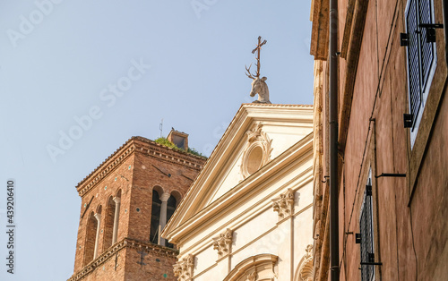 Rome. Deer at the top of the Basilica of Sant'Eustachio. Its origins go back to the VIII century.